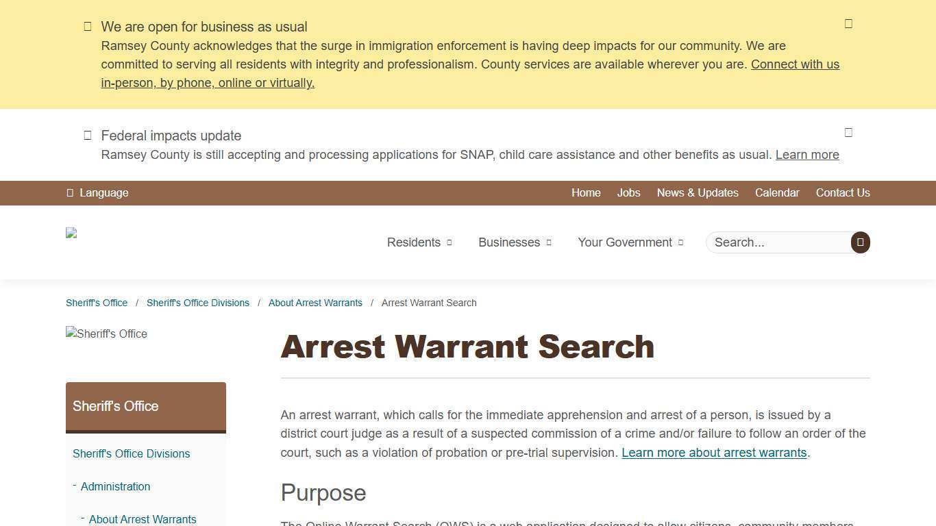 Arrest Warrant Search | Ramsey County, Minnesota