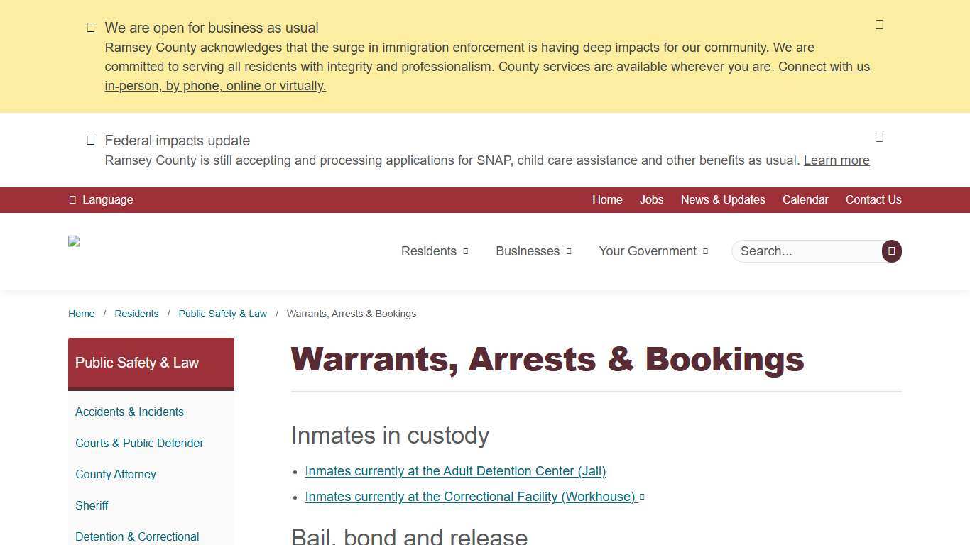 Warrants, Arrests & Bookings | Ramsey County, Minnesota