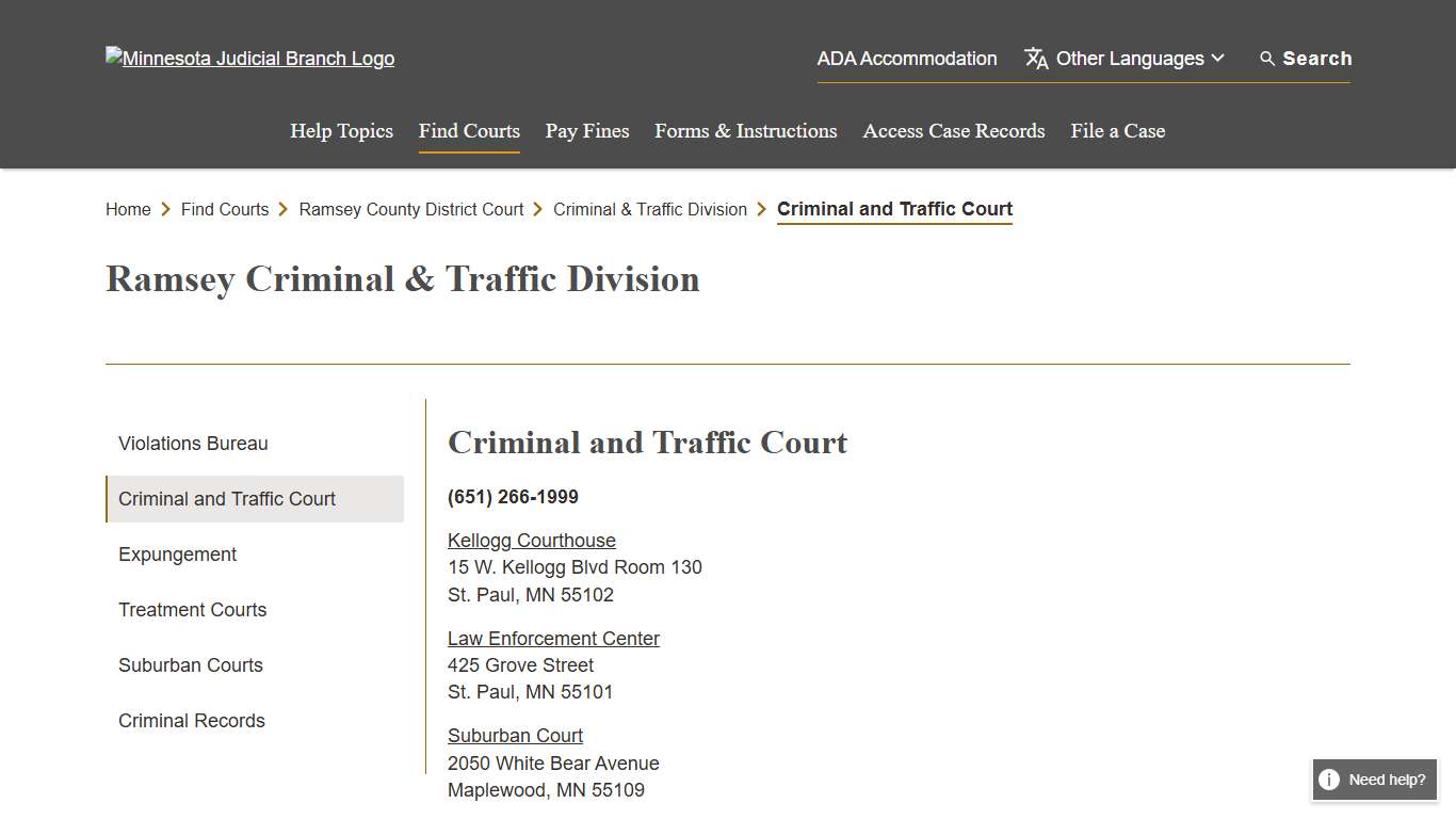 Criminal and Traffic Court - Criminal & Traffic Division - Ramsey County District Court