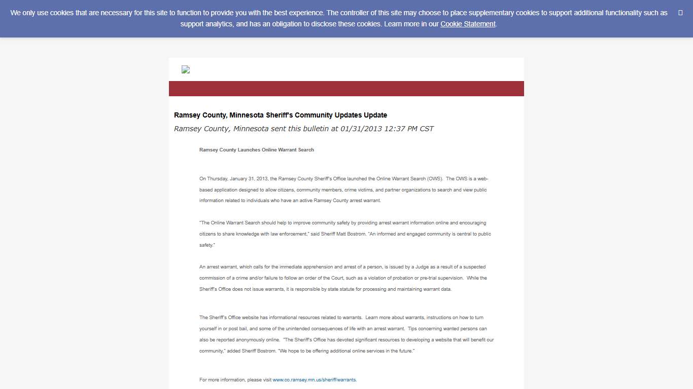 Ramsey County, Minnesota Sheriff's Community Updates Update